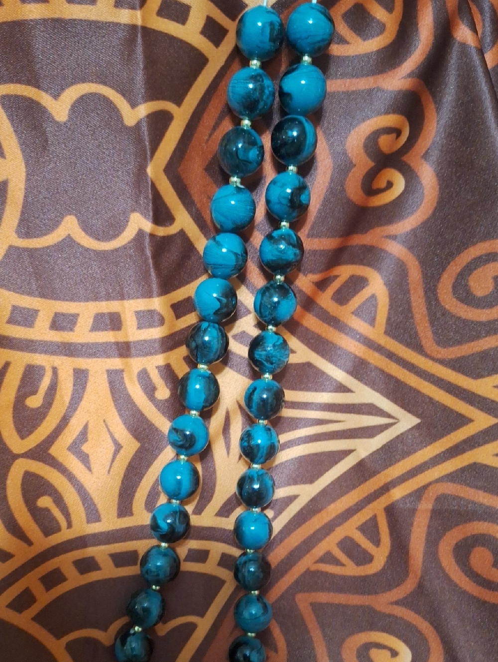 Vintage Simulated Blue Tigers's Eye Turquoise Bead Necklace